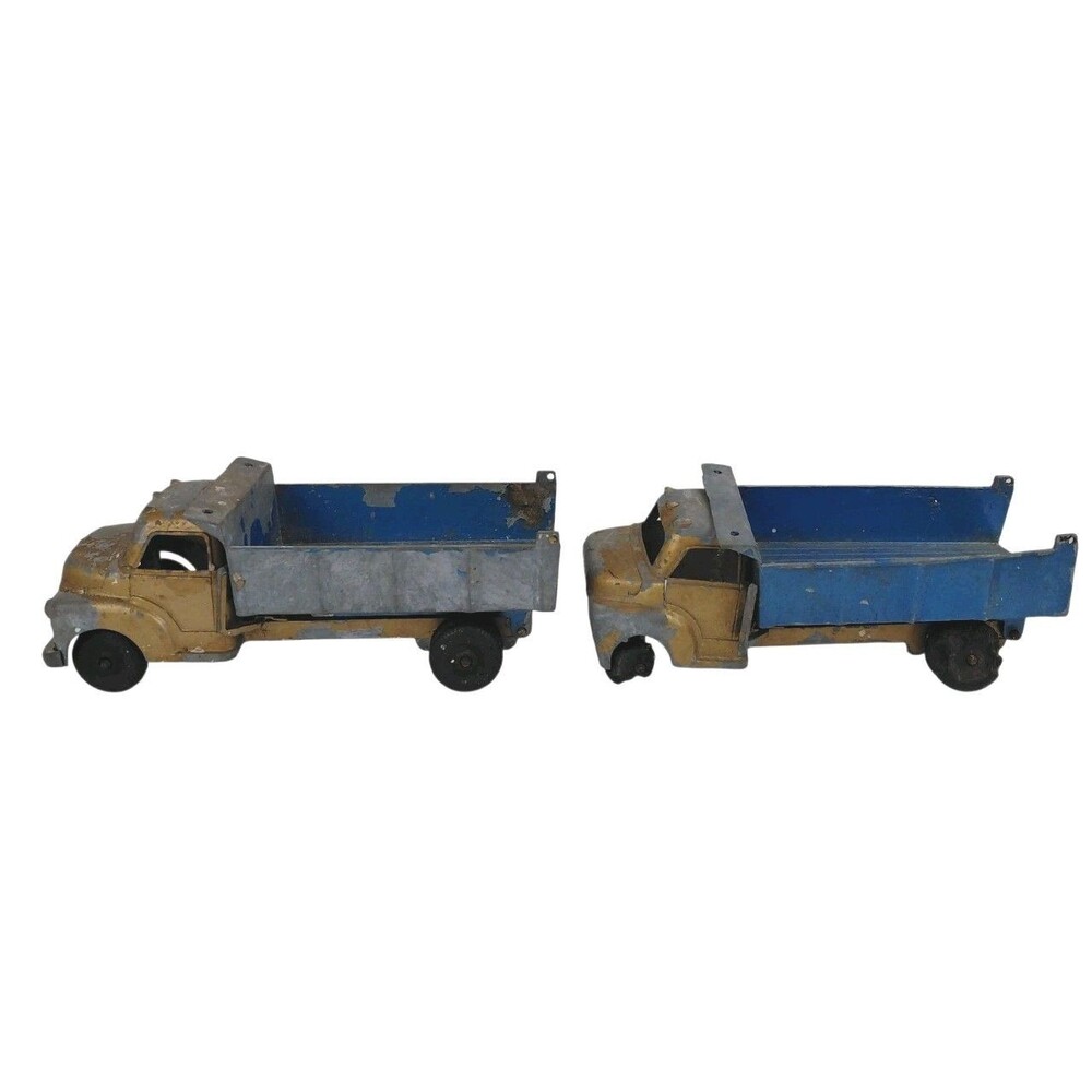Structo Pressed Steel Blue Dump Truck Toys 9” Lot Of 2 Vtg